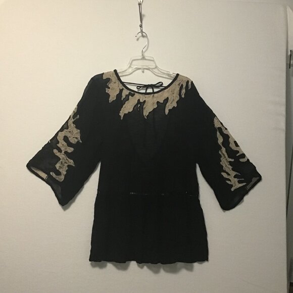 Ecote Semi-Sheer Deep V Back Tunic with Lace Size L - Picture 7 of 12